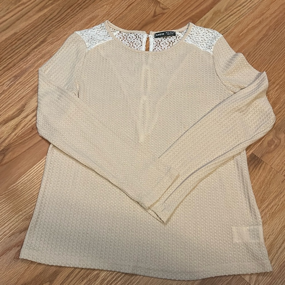 SHEIN - Waffle Long Sleeve T with Lace Details - Size XS - NWOT